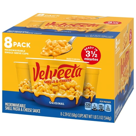 Velveeta Original Mac N Cheese Easy Microwaveable Dinner, 8 ct Pack, 2.39 oz Cups, Shelf-Stable