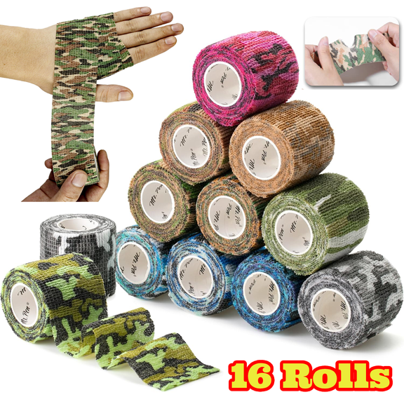 16 Rolls 2 Inch x 5 Yards Camo Wrap, Self Adhesive Bandages Wrap Elastic Bandages for Wound Care Ankle Sprains and Swelling
