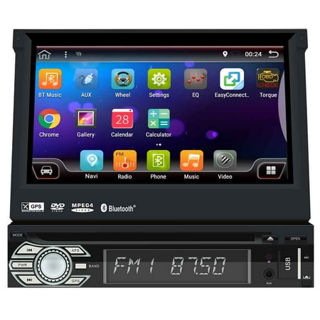 Car Stereo Gps 7 Inch Universal Android 6.0 Single Din, Touchscreen, 2GB RAM, Bluetooth, DVD/CD/MP3/USB/SD AM/FM Car Stereo GPS Navigation, 7 Inch Digital LCD Monitor, Detachable Front Panel, Wireless Remote ()