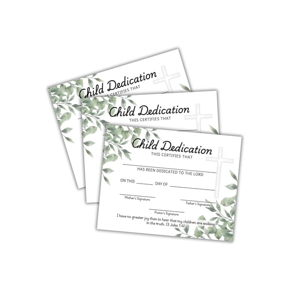 Child Dedication Certificate for Church to Frame 75pk 8.5x11 Paper Greenery Bulk Baptism Christian Membership Welcome New Testament