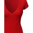 thumbnail image 4 of FashionOutfit Women's Short Sleeve Ribbed V-neck Plunge Top Various Colors, 4 of 4