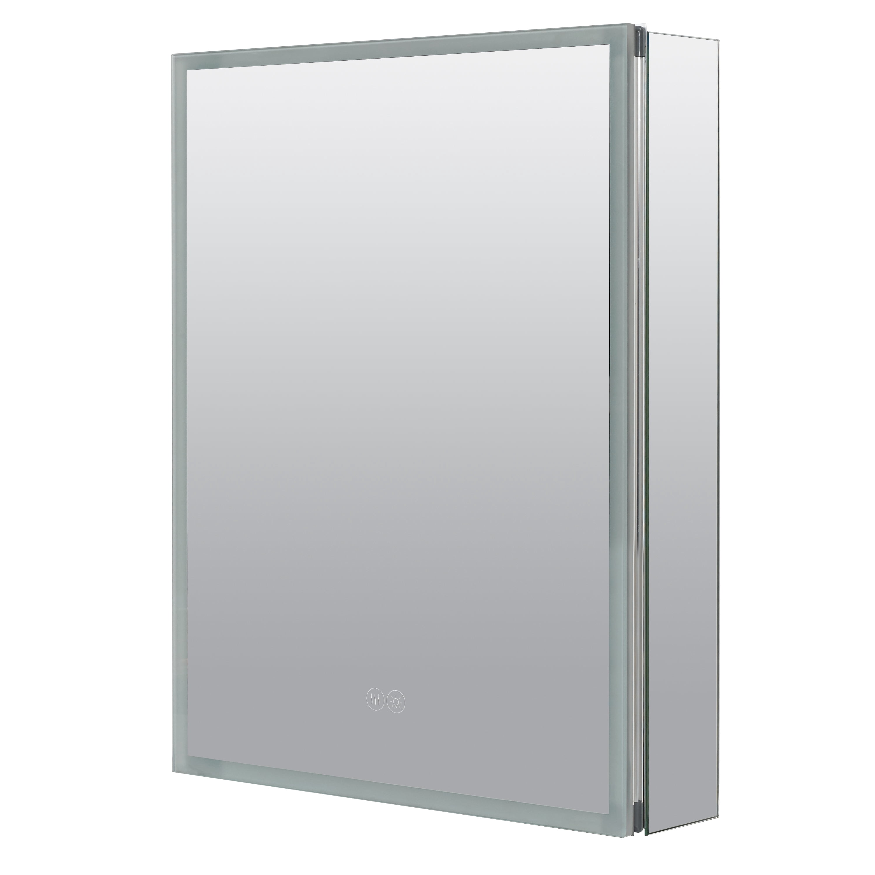 Designer Series by Zenna Home Edge-Lit LED Framed Mirror Medicine Cabinet in Aluminum, with Left-Hinged Door