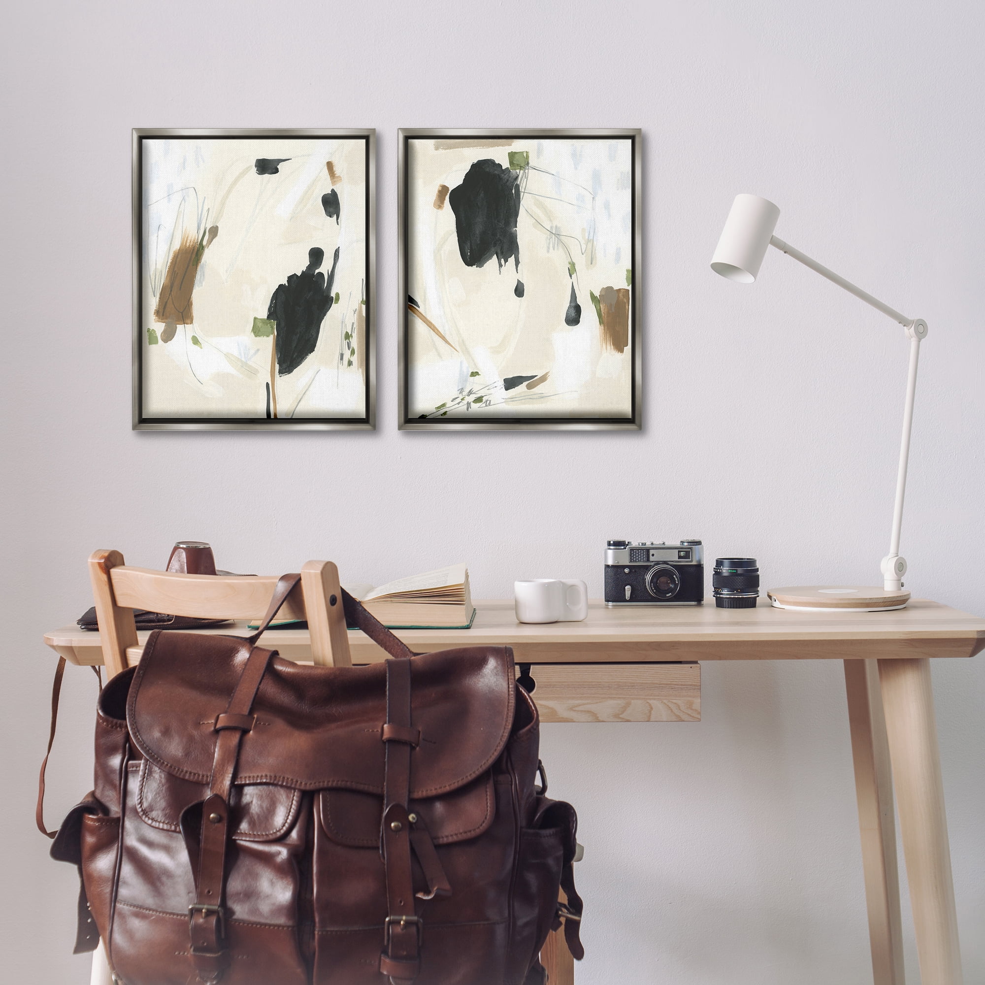 Stupell Industries Beige Olive Abstract Classic Abstract Painting Gray Floater Framed Canvas Art Print Wall Art, 17 x 21, Set of 2