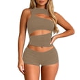 thumbnail image 3 of XINPING Women’s 2 Piece Outfits Sleeveless Cut Out Crop Top Bodycon Shorts Set Night Out Club Y2k Outfits Solid Color Stretchy Slim Fitted Streetwear Summer Matching Sets, 3 of 6