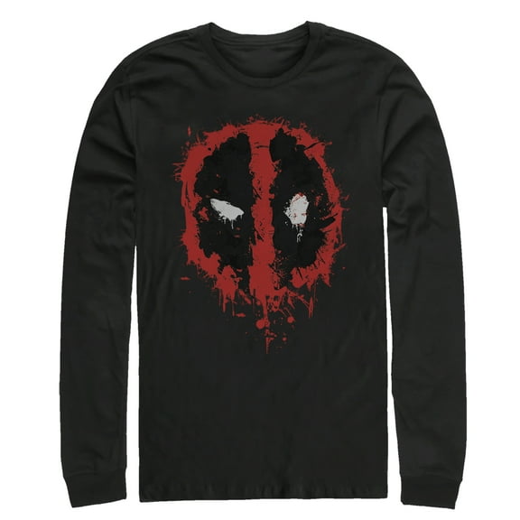 Men's Marvel Deadpool Splatter Icon Long Sleeve Shirt Black Small