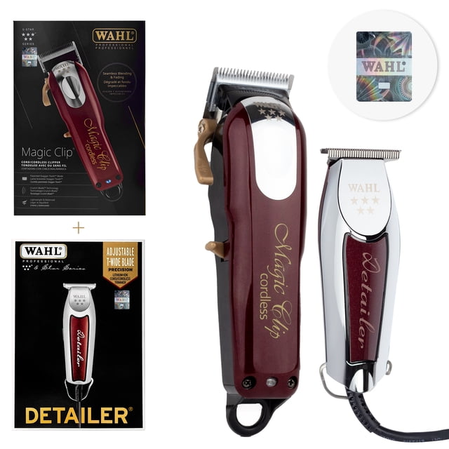 Combo Wahl® Inalámbrico Profesional Con Holograma Autentico Kit De Máquinas Para Corte De Cabello Fade Clipper Magic Clip Cordless + Trimmer Detailer Ideal Para Barbería
