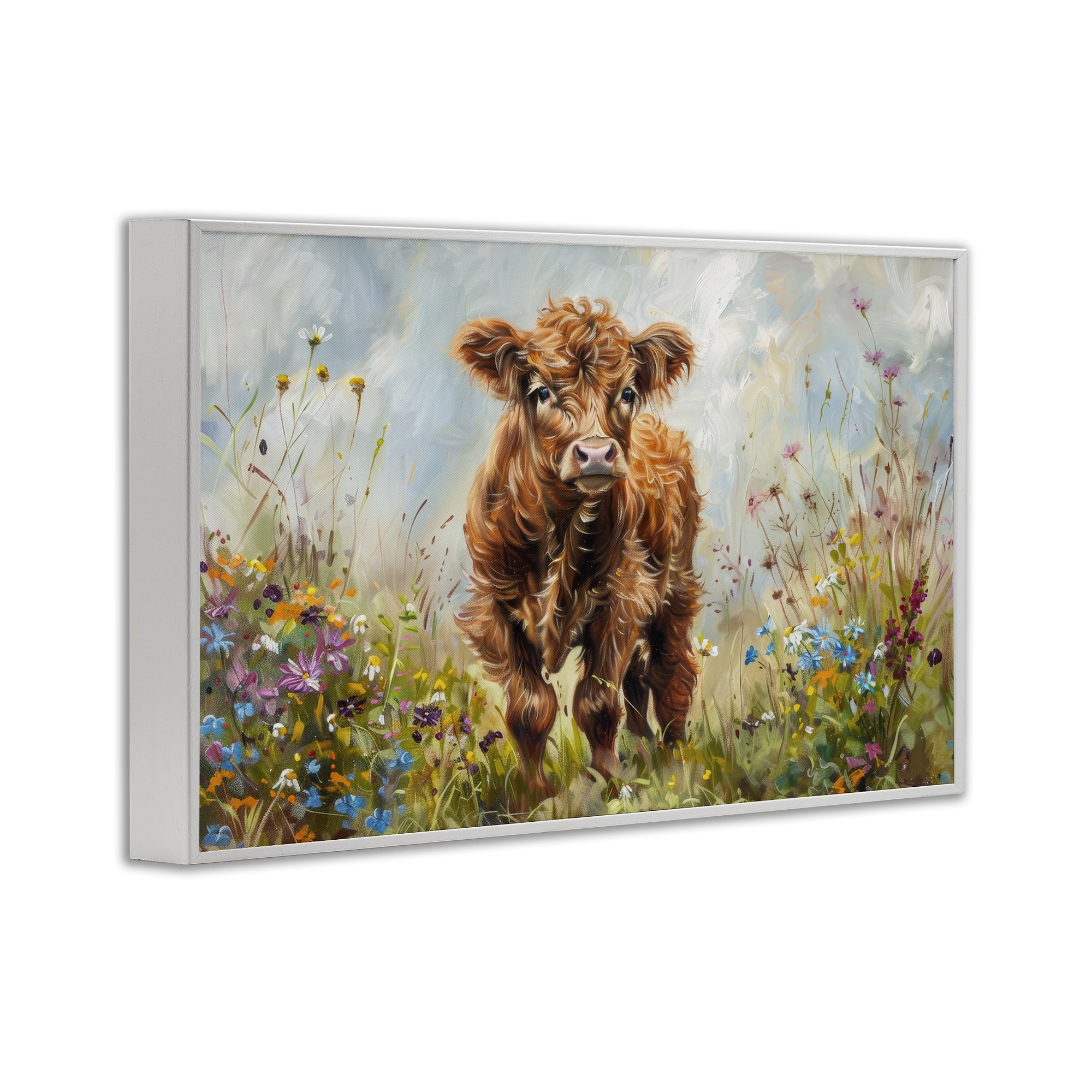 Stupell Industries Mountain Cow Scene Animals & Insects Painting White Framed Art Print Wall Art, 18 x 12