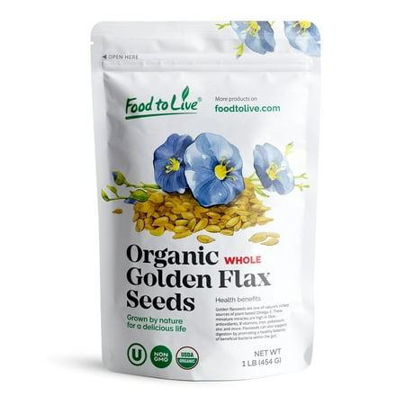 Organic Whole Golden Flaxseed, 1 Pound - Non-GMO, Kosher, Raw, Vegan - by Food to Live