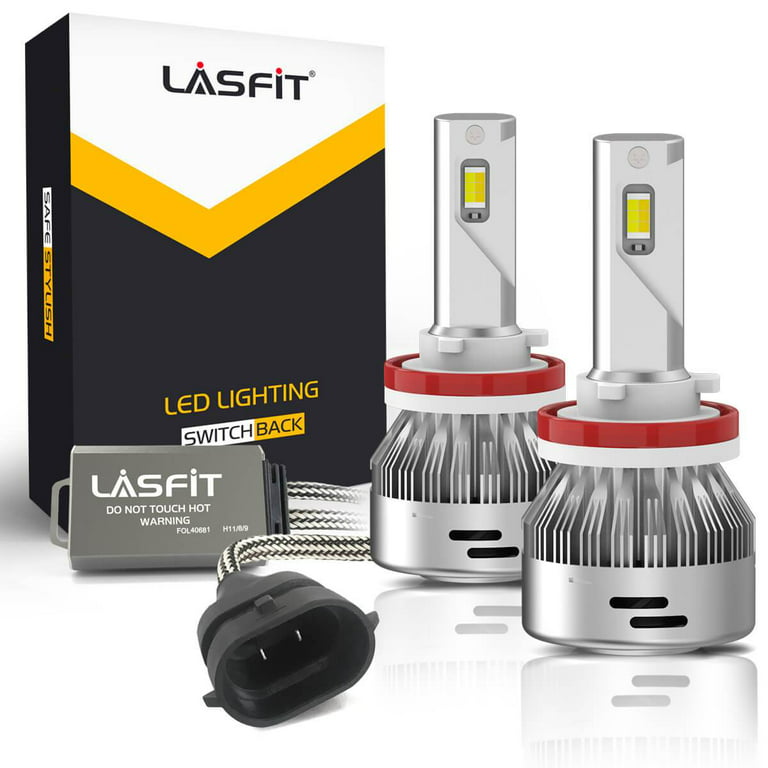 LASFIT H11 H8 H9 LED Light Bulbs, 2023 Super Bright H16 6000K Mini Size  Easy Install, New Upgrade Non-Polarity - Pack of 2