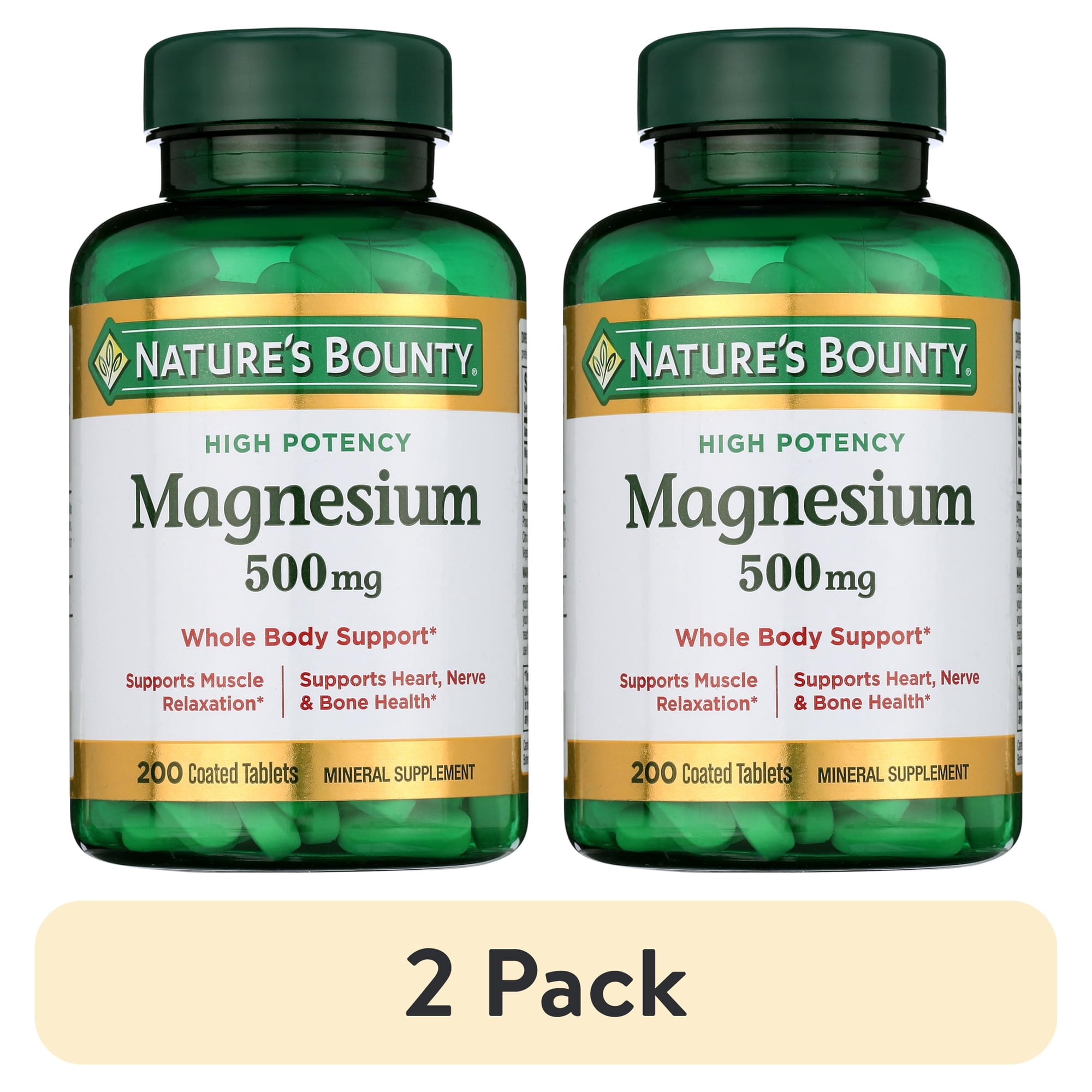 (2 pack) Nature’s Bounty Magnesium Oxide Supplement, Sleep Aid, Bone, Heart, Muscle Relaxation and Nerve Support, 500 mg, 200 Tablets