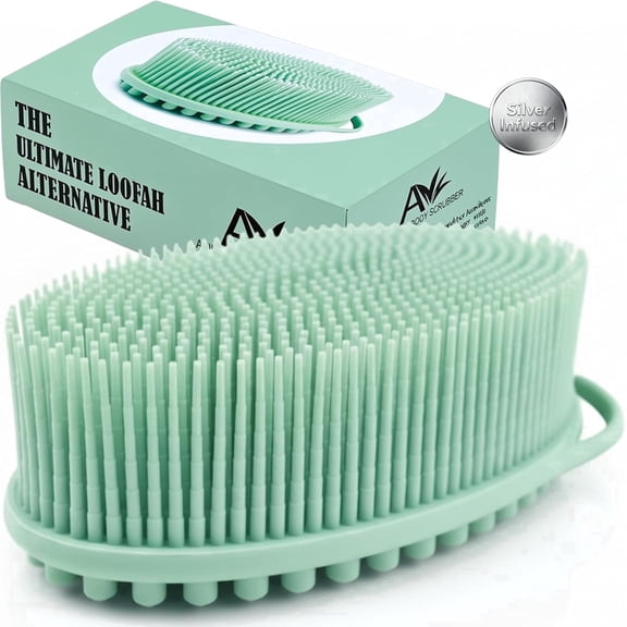 Avilana Silicone Shower Brush with Hygienic Bristles for Skin Exfoliation and Massage - Green