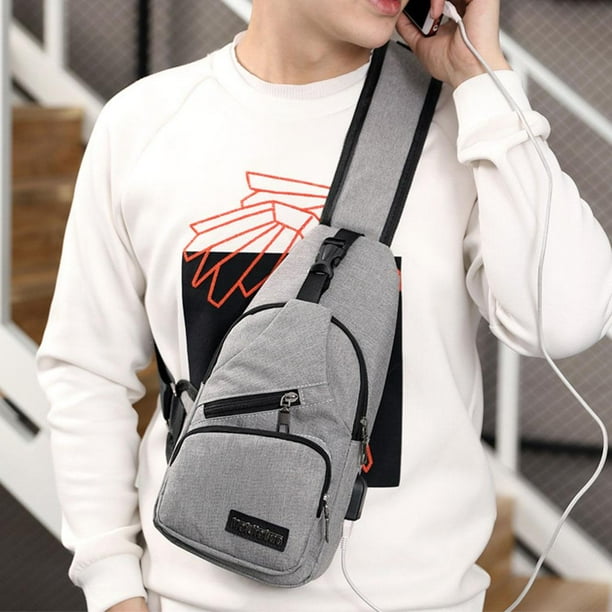 Bolso de hombro para hombre exterior Oxford con puerto USB mochila para hombro Tela New Gris Oxford jinwen Bolsos de moda para hombres Walmart en linea