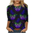 thumbnail image 2 of Ladies Mardi Gras Shirts Funny Graphic Crew Neck Blouses Loose Fitted 3/4 Sleeve Tee Shirt Tunic Pullover Carnival Party T-Shirt Fat Tuesday Tee Tops, 2 of 7