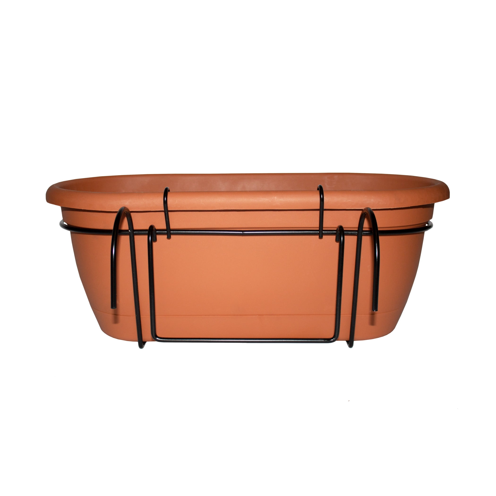 Bloem Lucca 18" Plastic Self-Watering Balcony Box Planter with Metal Hanger Mount for Railings, Terra Cotta