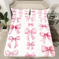 thumbnail image 2 of Feelyou Dreamy Pink Bow Twin Sheet Sets for Girls, Cartoon Bowknot Twin Fitted Sheet, Cute Princess Cartoon Flat Sheet, Luxury Bedroom Decor, 3 Pieces, 2 of 7