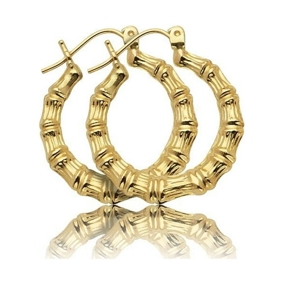 LoveBling 10k Yellow Gold Bamboo Hoop Earrings (0.87")