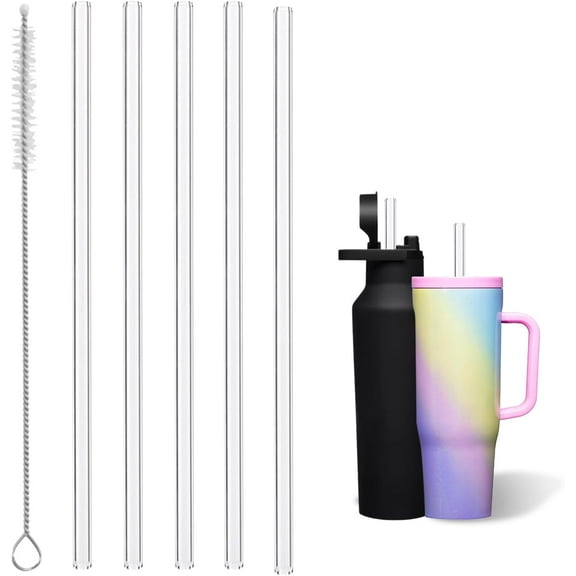 Replacement Straw Compatible with Corkcicle 40 oz 30 oz Tumbler, 5 Pack Reusable Straw with Cleaning Brush, Plastic, Clear