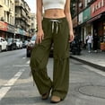 thumbnail image 2 of Asgosdo Women's Pants Drawstring High Elastic Waisted Wide Straight Leg Casual Irregular Trousers with Pockets, 2 of 5