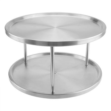 

2 Tier Home Stainless Steel Lazy Susan Turntable Organizer 360 Degree Rotating