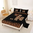 thumbnail image 2 of jejeloiu Initial Letter H Bed Sheets For Girls,Glitter Print Leopard Bow tie King Sheets For Kids,4-Piece, 2 of 6