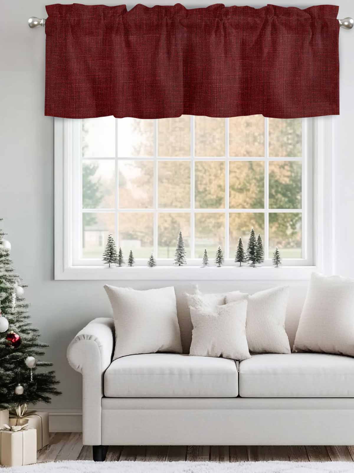 Valances for Windows Wine Red Linen Rod Pocket Cafe Window Treatments Valance Curtains for Kitchen Bathroom Laundry Basement Windows 60"x18"