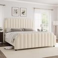 thumbnail image 1 of Platform Metal Bed Frame with Upholstered Headboard, Velvet Upholstered Bed Frame King/Queen with Vertical Channel Tufted Headboard & Footboard, Nailhead Trim, No Box Spring Needed, 1 of 6