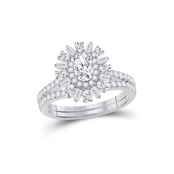 14kt White Gold Oval Diamond Bridal Wedding Ring Band Set 1 Cttw