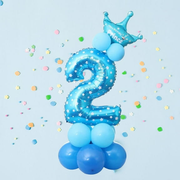 GOOHOCHY 32inch Number 2 Foil Stand Up Balloon DIY Set Road Cited for Baby Shower Kids Birthday Party Celebration Decoration (Blue)
