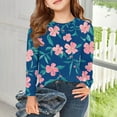 thumbnail image 6 of Abcomgle Girls Long Sleeve Shirts Size 6 Trendy Hawaiian Floral Print Crewneck Tshirts for Girls Winter Basic Top for Girls Trendy Girls Sweatshirts 6-7 Years,Blue, 6 of 6