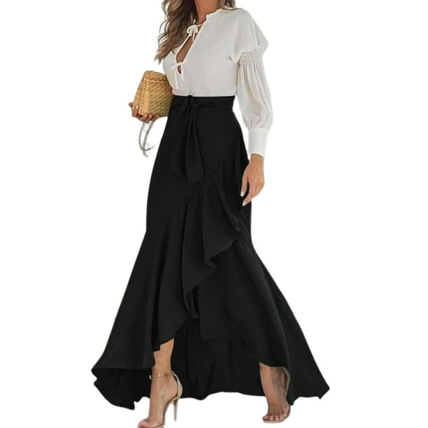 Faldas largas Falda larga casual para damas Una línea Asimétrica Color sólido Estilo sexy Traje diario Ygjytge Negro T L para Mujer