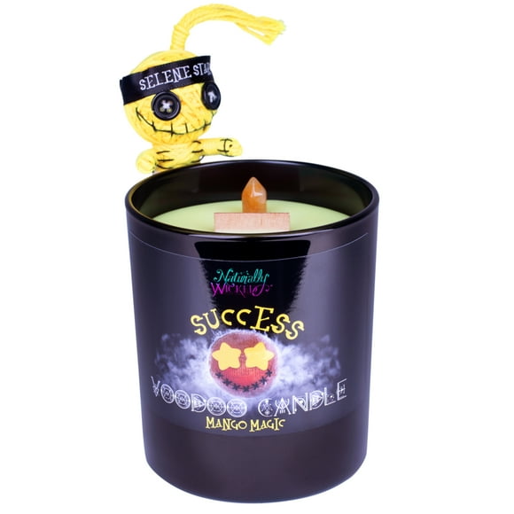 Naturally Wicked Voodoo Success Candle – Yellow Jade Wand | Mango Magic Scent | Voodoo Doll & Spell Card Included