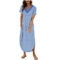 thumbnail image 1 of FAIWAD Robe T-Shirt d'Été pour Femme Décontractée à Manches Courtes Ourlet Arrondi Col en V Rayée Robes Maxi Robe Bohème, 1 of 6