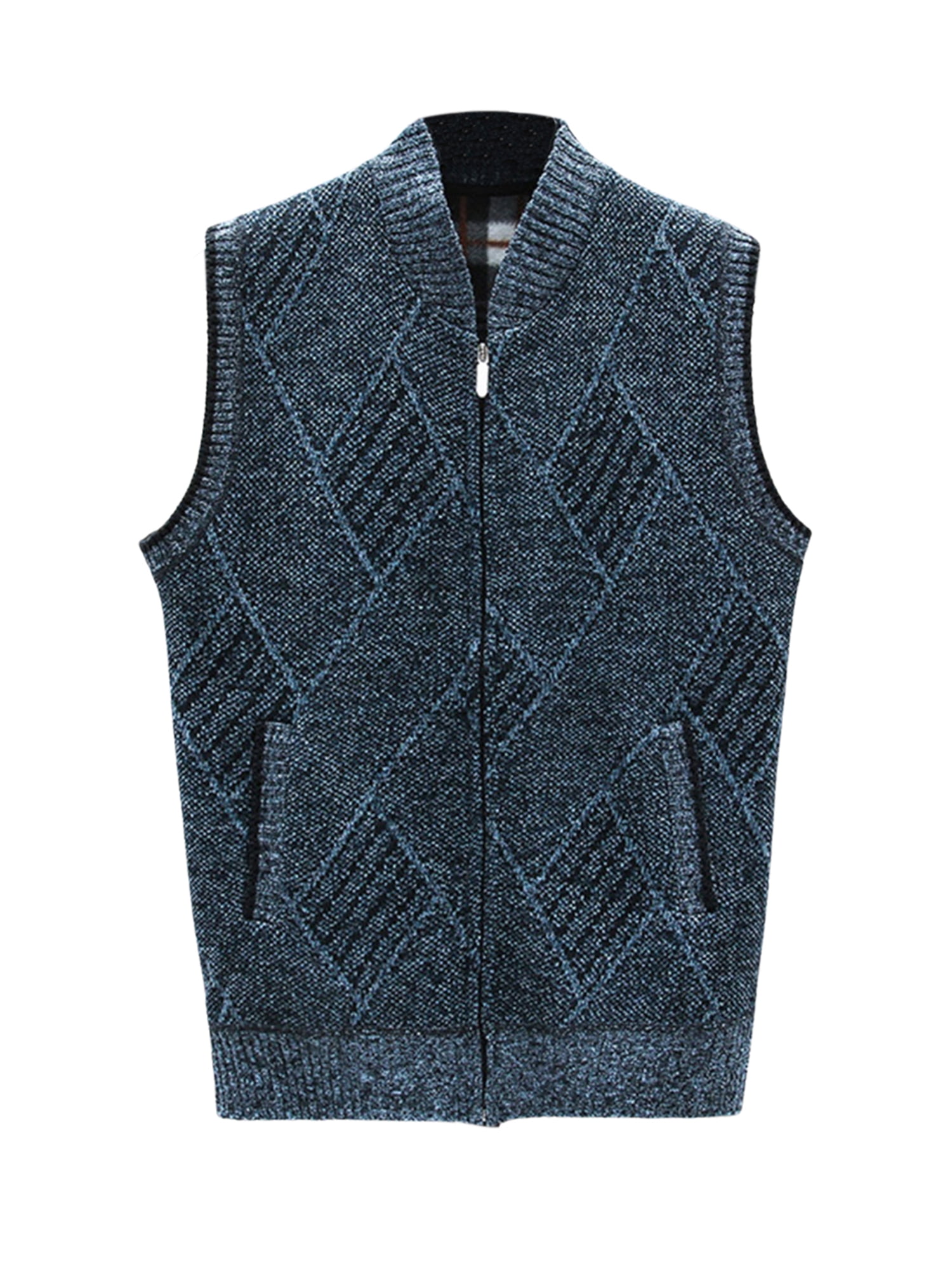 Fanvereka Mens Sleeveless Sweater Vest Knitted V-Neck Cardigan Tops Diamond Pattern Zipper Knitwear Vest Light Grey, Women's, Size: Medium