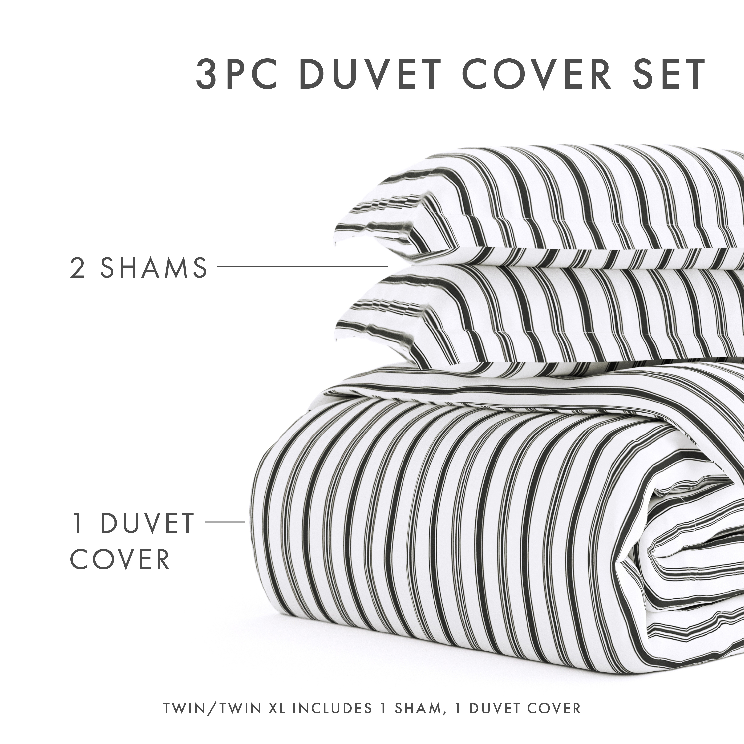 Noble Linens Gray Vertical Dreams Pattern 2-Piece Duvet Cover Set, Twin/TwinXL
