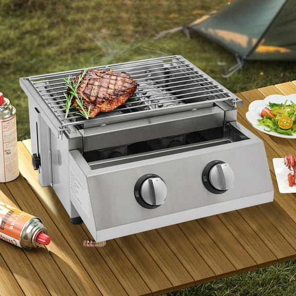 Sturdy & Durable BBQ Grill with Infrared Ceramic Burners, Adjustable Grill Height, Rust-Proof Design, Easy to Clean, Two Separate Burners