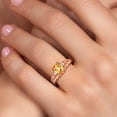 thumbnail image 4 of 18K Rose Gold Plated Silver Yellow Citrine and White Moissanite 3 Stone Engagement Ring for Women | 1.33 Cttw | Oval Checkerboard 8X6MM | Round 2MM | Gemstone November Birthstone | Size 8, 4 of 6