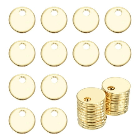 Uxcell 20Pcs Stainless Steel Blank Stamping Tag Engraved Stainless Steel Round Charm Pendant with Holes 7mm/0.28  Gold Jewelry Making Earring