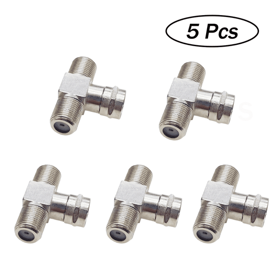 TV Cable Splitter, 5 Pack F Type RG6 Male to 2 F Female 3 Way Coaxial Cable Splitter Coax T Connector Adapter for Video VCR Antenna TV Cable Satellite