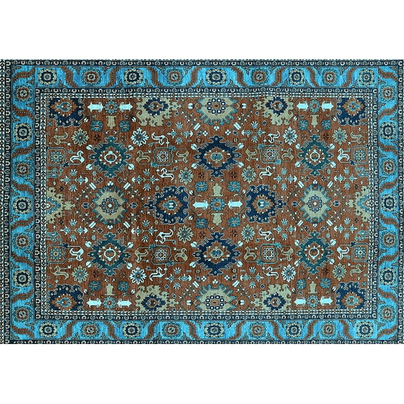 Ahgly Company Indoor Rectangle Oriental Light Blue Industrial Area Rugs, 2' x 5'
