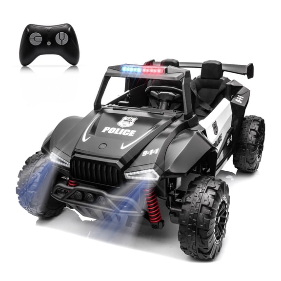 24V 2-Seater Kids Police Ride On Car Electric Off-Road UTV Side by Side with 2WD Powered Wheel Electric Vehicle with Remote Control, Bluetooth, LED Light Gift for Boys and Girls 3 Aged- Black&White