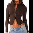 thumbnail image 3 of Blusas de Larga para Mujer, Cárdigan Ligero de Otoño, Camisetas para Salir, Blusas Acanaladas con Botones, Lindas y A Café XXL, 3 of 10
