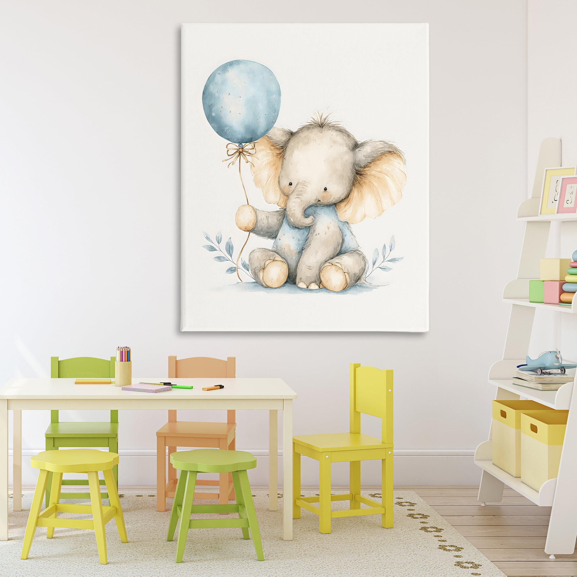 Stupell Industries Watercolor Nursery Elephant Canvas Wall Art, design by LSR Design Studio