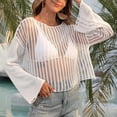 thumbnail image 6 of Tqyyweavej Bathing Suits Crochet Coverups for Women V Neck Solid Color Crop Top Swim Cover Up Free Size Long Sleeve Swimsuit Cover Up, 6 of 6