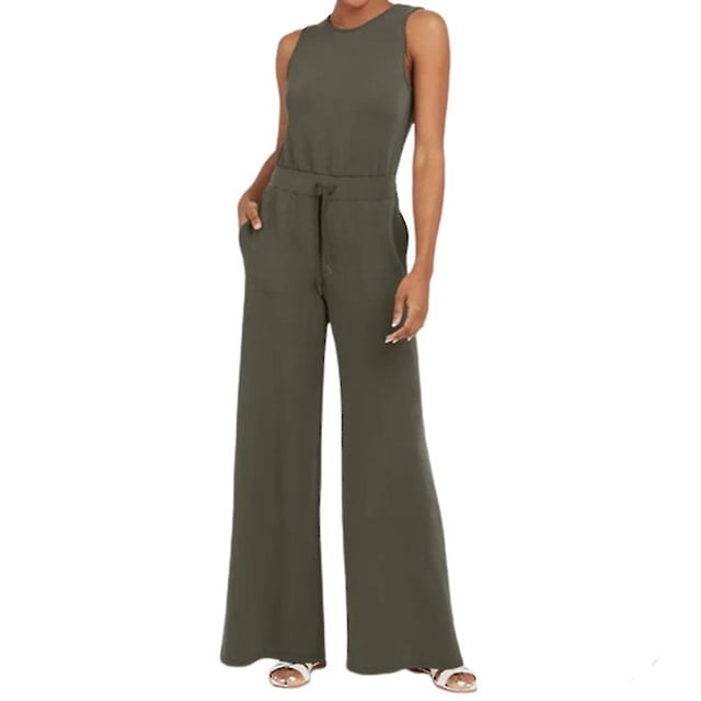 Sleeveless solid jumpsuit Washable high elastic fabric Perfect for daily work or party