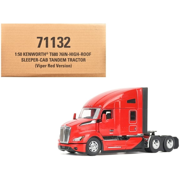 Kenworth T680 76" High Roof Sleeper Cab Truck Tractor Viper Red "Transport Series" 1/50 Diecast Model by Diecast Masters