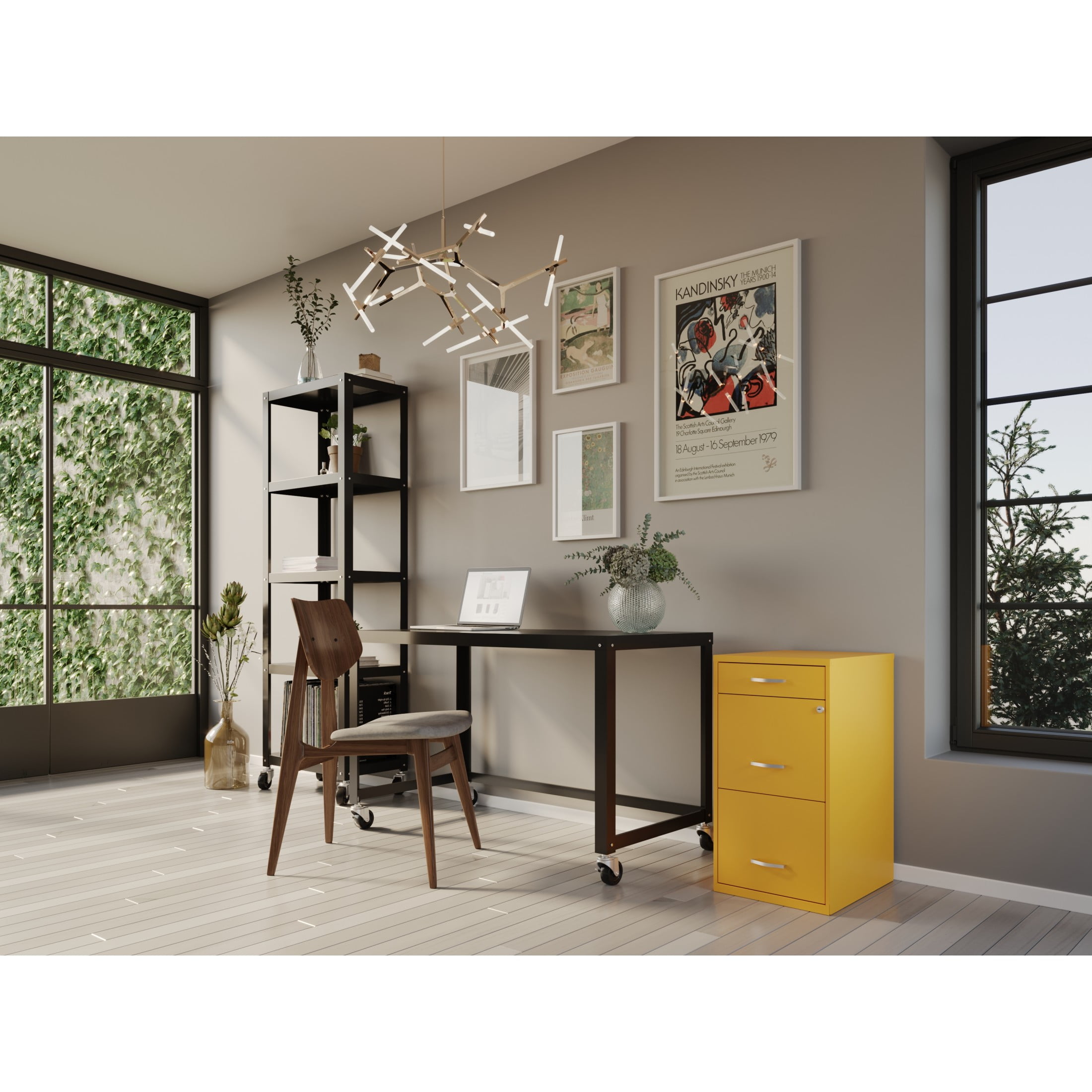 Space Solutions 3 Drawer Letter Width Vertical File Cabinet with Pencil Drawer, Yellow