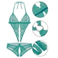 thumbnail image 3 of Avidlove Lingerie for Women Mini Halter Bodysuit One Piece Lace Underwear Blue Green, 3 of 3
