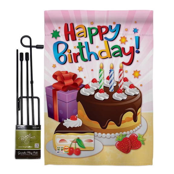 Breeze Decor BD-PC-GS-115073-IP-BO-D-IM11-BD 13 x 18.5 in. Happy Birthday Special Occasion Party & Celebration Impressions Decorative Vertical Double Sided Garden Flag Set with Banner Pole Included