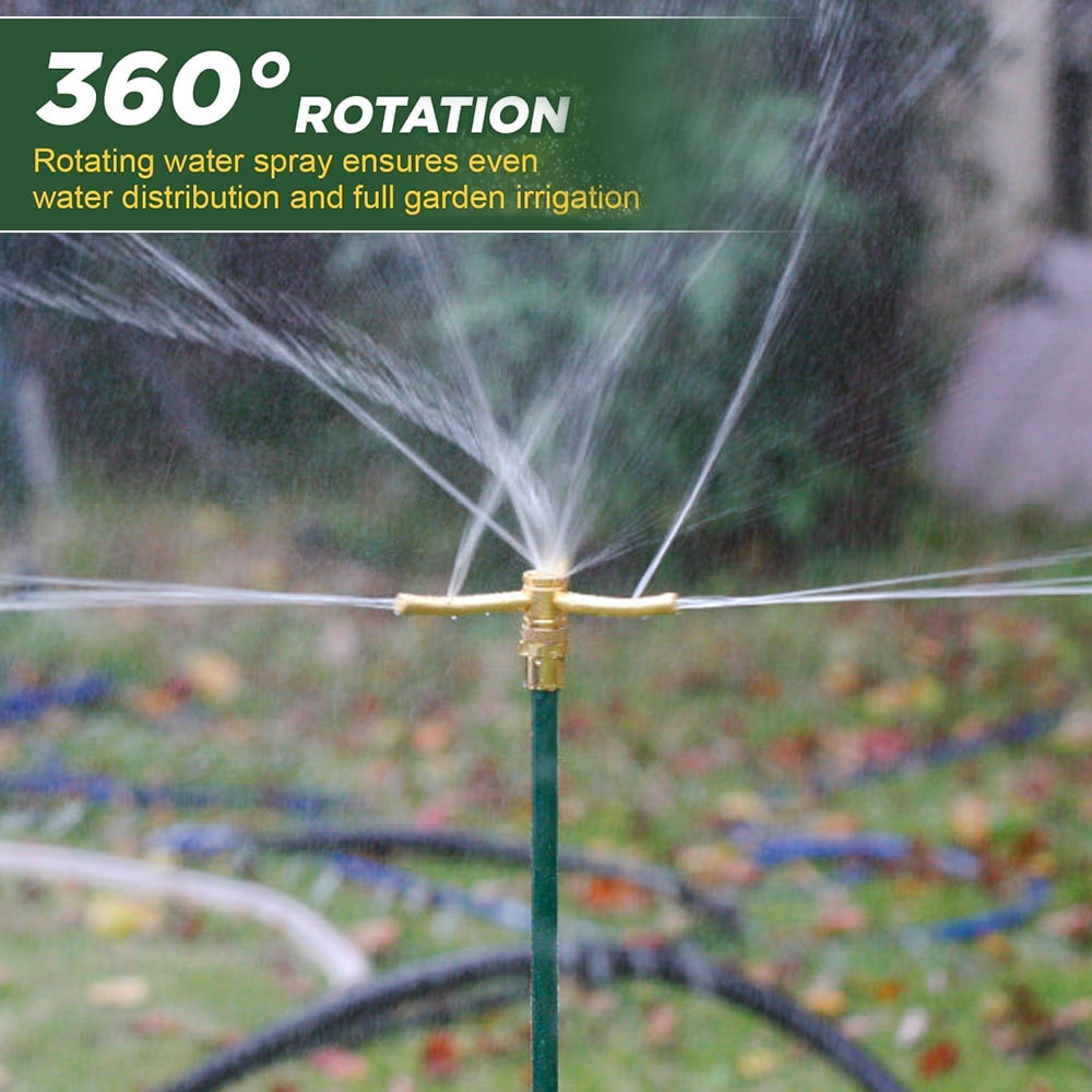2 Pack 3-Arm Garden Sprinkler, 360 Degree Rotation Lawn Sprinkler, High-Rise Lawn Watering Irrigation System, Adjustable Height