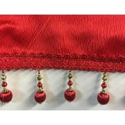 Luxury Home Textiles Bridget 5 Piece Crushed Satin Curtain Set with Beaded Austrian Valances (Red)